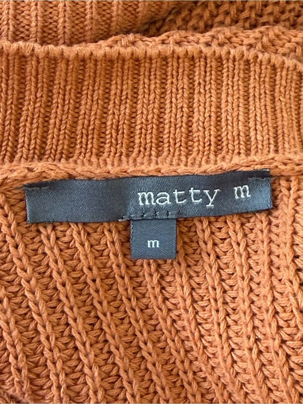 331: Matty M Open-Front Rust Orange Knit Cardigan - Medium